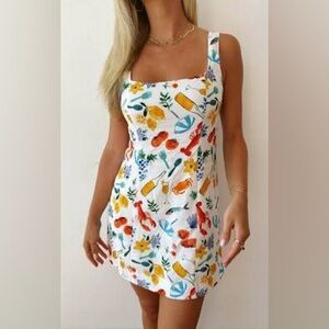 NWT - Show me your mumu Steph dress in Italian picnic linen / lobster and lemon